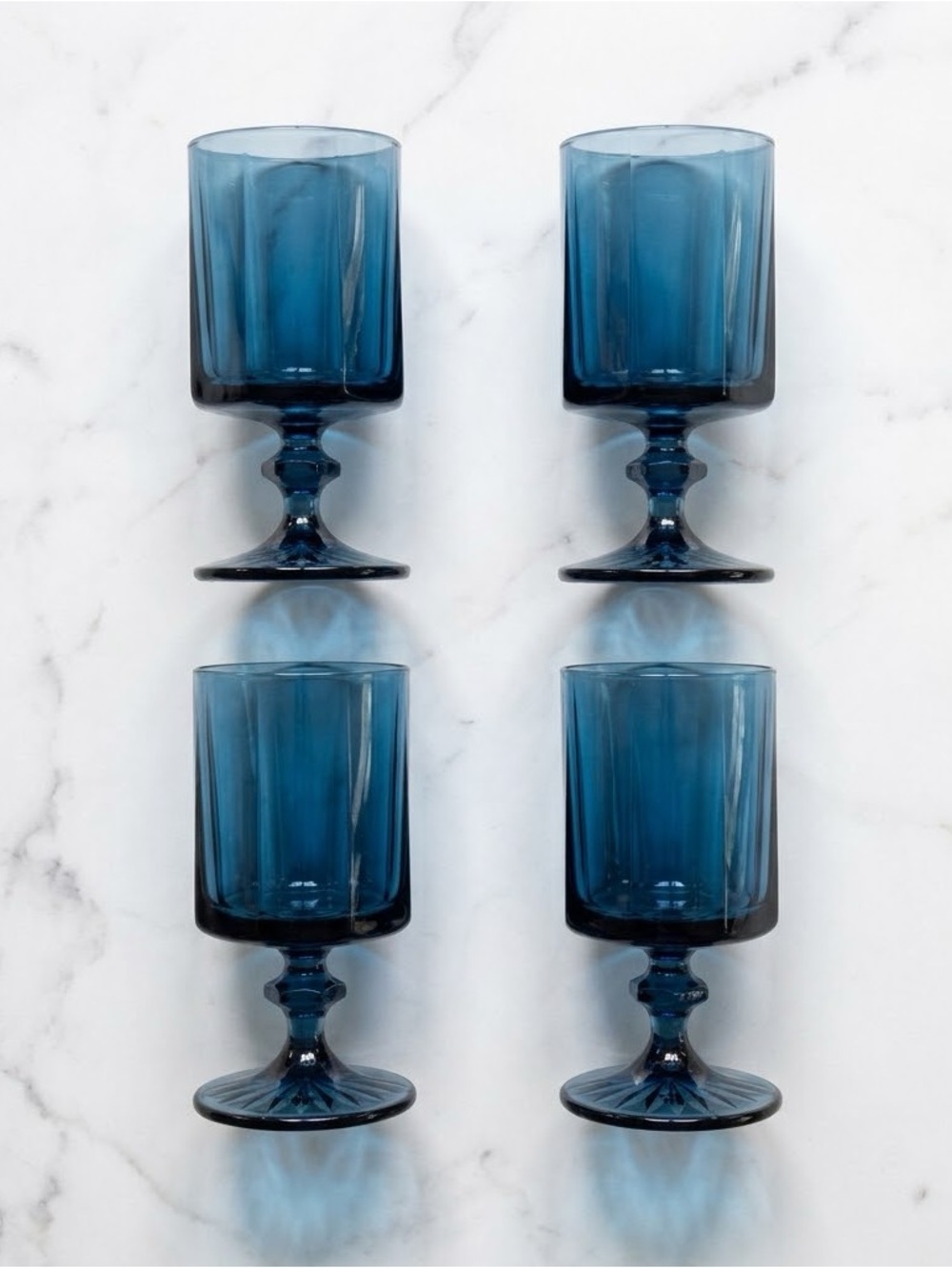 Vintage Colony Nouveau Riviera Blue Glass Water Goblets Set Of 4 MCM 8 oz